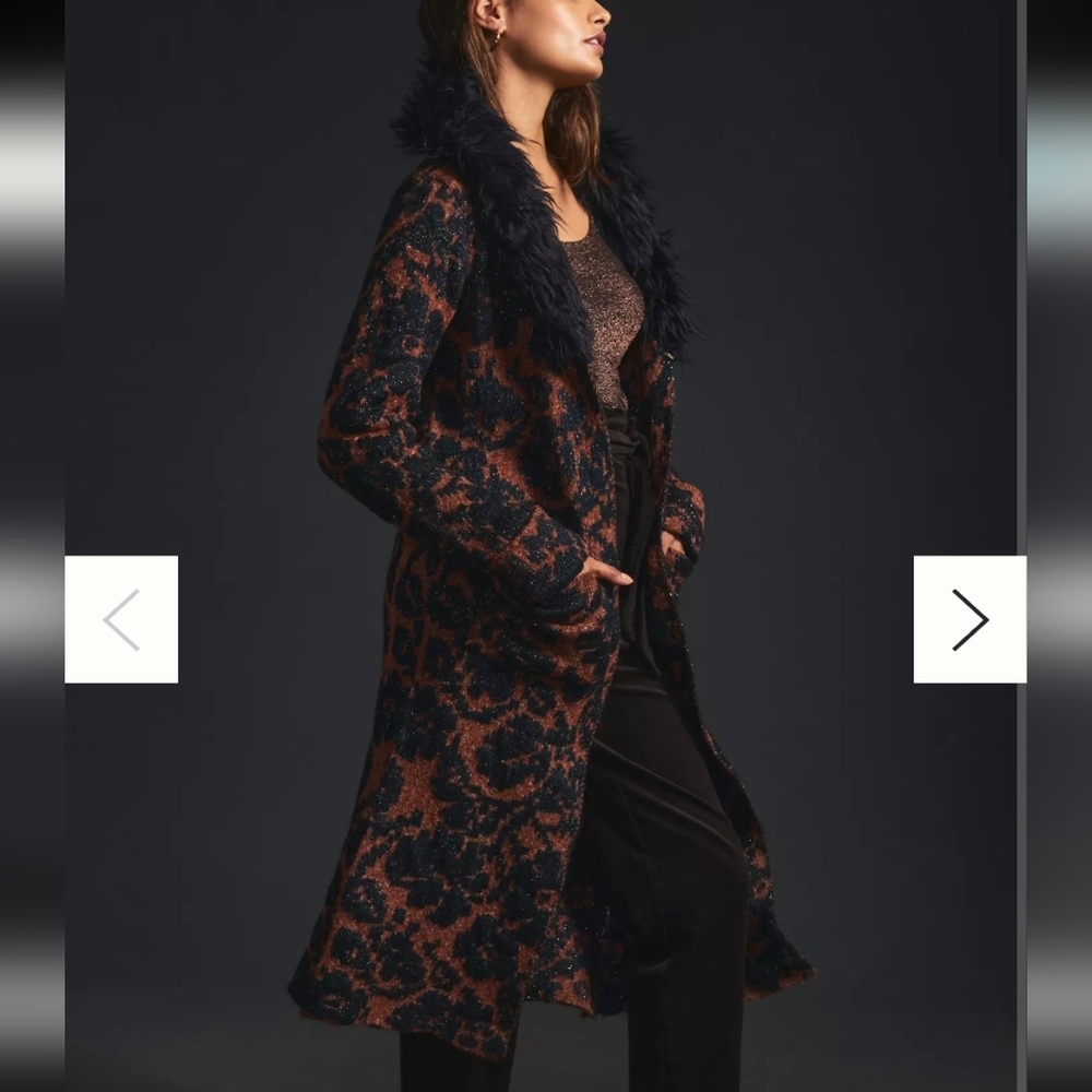 Anthropologie Jacquard Cardigan Sweater Maxi Navy Black NWT XS